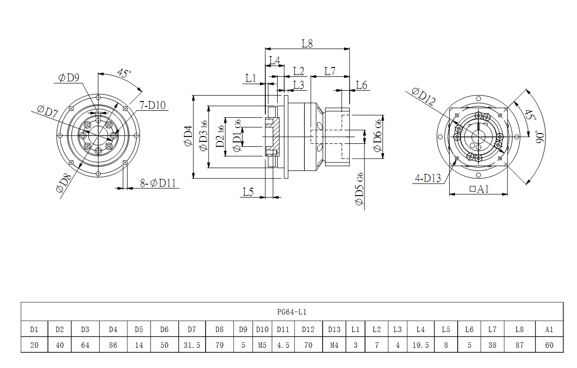 PG64系列行星減速機(jī)圖紙L1 PG64系列行星減速機(jī)圖紙L1